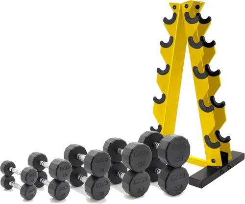 Miniatura 36 de CAP Barbell Juego de mancuernas hexagonales recubiertas de 150 libras con estante vertical Múltiples opciones Estante azul