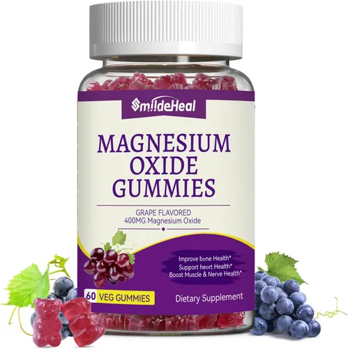 Gomitas de óxido de magnesio de 400 mg, gomitas de magnesio masticables para mujeres y adultos, apoyo nervioso y muscular, sin azúcar, veganas, 60