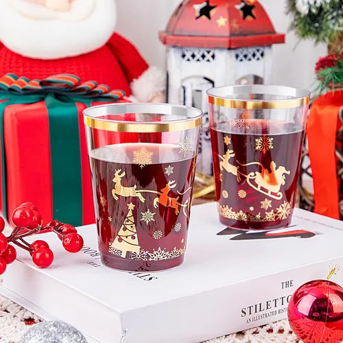 Miniatura 7 de supernal 100 vasos para fiestas navideñas, vasos de plástico dorados con diseño navideño, vasos para fiestas de plástico, vasos desechables, vasos