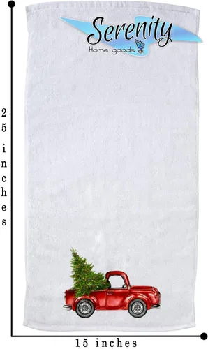 Miniatura 2 de Plato decorativo de cocina y toallas de mano de baño Lindo camión rojo rústico colorido con árbol de Navidad verde Toalla de té blanca