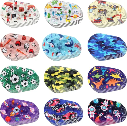 60 parches adhesivos para los ojos para niños y niños, 12 estilos, parches para los ojos lindos para niños pequeños