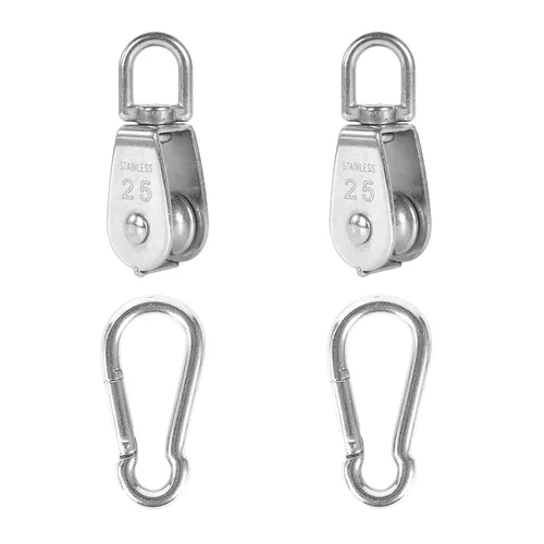 Miniatura 15 de 2 piezas de bloque de polea individual M32 de acero inoxidable 304, rueda de remolque de alambre para colgar, con 2 piezas de gancho de resorte
