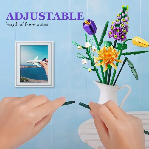 Miniatura 3 de OSDUE Juego de construcción de ramos de flores de ladrillos pequeños, flores artificiales, decoración única para el hogar, 534 piezas colección