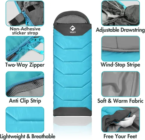 Miniatura 3 de VILLEY Camping Sleeping Bag for Adults Boys and Girls, Lightweight Compact Backpacking Sleeping Bag for Outdoor, Traveling, Hiking