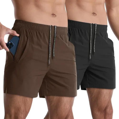 Miniatura 16 de Paquete de 2 pantalones cortos deportivos para hombre de 5 pulgadas, de secado rápido, pantalones cortos de entrenamiento para gimnasio, ligeros