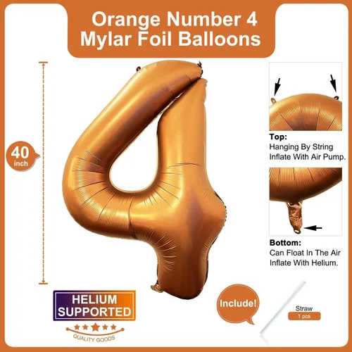 Miniatura 2 de Lovoir Globo naranja número 4 de 40 pulgadas, tamaño grande, de papel de aluminio de mylar de aluminio de Mylar de color amarillo azafrán