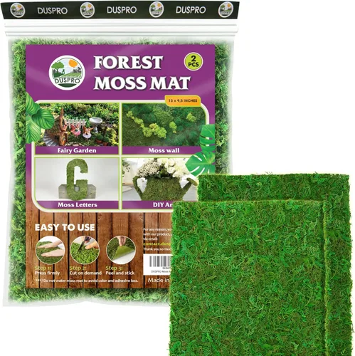 DUSPRO 2 alfombrillas de musgo de 13 x 9.5 pulgadas, hojas de musgo despegar y pegar para manualidades, hojas de musgo para macetas, musgo para