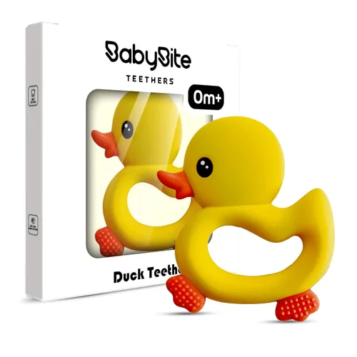 Miniatura 4 de [BabyBite] Juguetes de dentición para bebés, lindo mordedor de pato para juegos sensoriales y de desarrollo para bebés y niños pequeños, 100% Azul