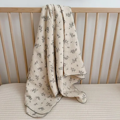 Miniatura 32 de BuLuTu Manta de 4 capas para niños pequeños, 100% algodón muselina, mantas de cama para niños, niñas, niños, con bonito patrón de flores de hibisco