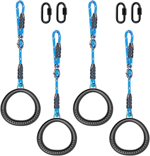 Miniatura 10 de SELEWARE Anillos de columpio de trapecio, anillos de gimnasia antideslizantes, anillos de ejercicio para gimnasio en casa, patio de recreo, guerrero