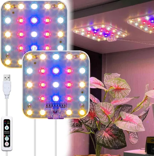Miniatura 8 de Luz LED de espectro completo para cultivo de plantas de interior, 2 paneles de 10 W con temporizador de 6/12/16 horas, luces regulables para plantas