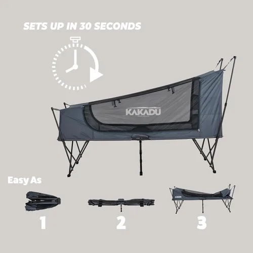 Miniatura 7 de Kakadu Tienda de Campamento Cuna, para 1 Persona, Configuración Fácil en 1 Minuto, Plegable, Compacta, Tienda Elevada con Toldo Impermeable