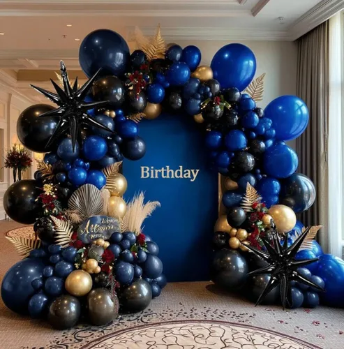 Miniatura 6 de Navy Blue Black Gold Balloon Arch Kit - Double Stuffed Dark Royal Blue Matte Black Balloon Garland with Metallic Gold for 2026 Graduation Men's