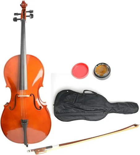 Miniatura 11 de Kit de violonchelo de madera maciza con estuche, arco y puente de colofonia, instrumento musical para principiantes, niños y adultos (4/4, negro)