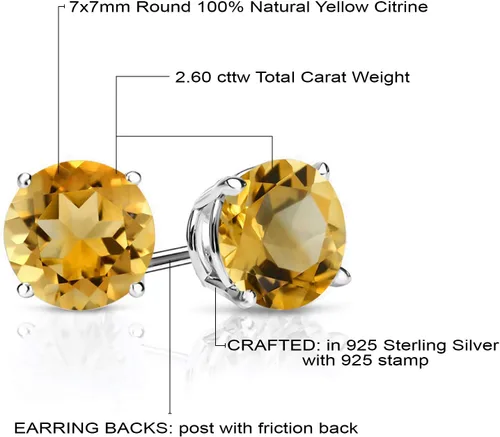 Miniatura 86 de Gem Stone King Aretes de plata de ley 925 con piedra natal redonda de 0.276 in para mujer