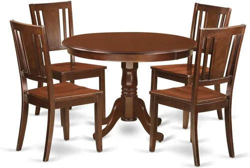 Miniatura 16 de HomeStock Juego de mesa de cocina de 5 piezas para 4 personas, incluye una mesa de comedor rectangular con hojas y 4 sillas Parson de tela de lino