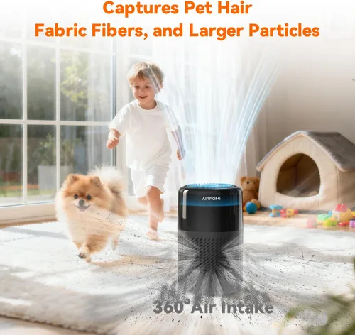 Miniatura 3 de AIRROMI Purificador de aire HEPA para dormitorio y hogar, purificador de aire para mascotas del hogar, elimina el olor de mascotas, olor a arena