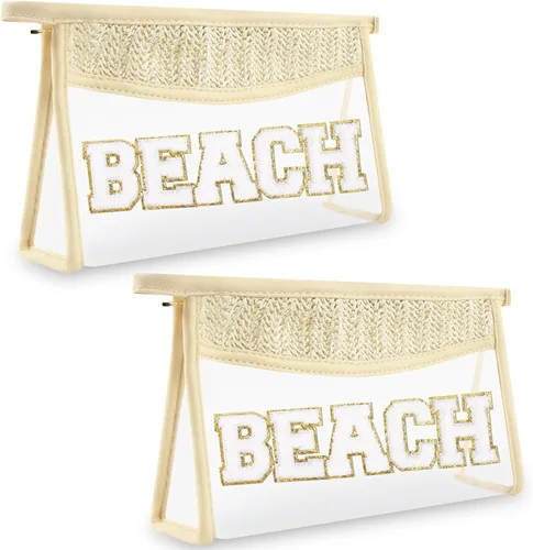Miniatura 15 de Bolsa de maquillaje transparente bohemia con cremallera para cosméticos, bolsa de aseo transparente, bolsa de aseo de viaje, pequeña bolsa de letras