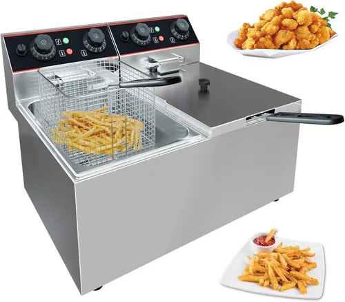 Miniatura 9 de Freidora eléctrica comercial de 6 L (6.5 cuartos de galón) con 1 cesta, freidora de acero inoxidable de 1500 W para uso doméstico, temperatura