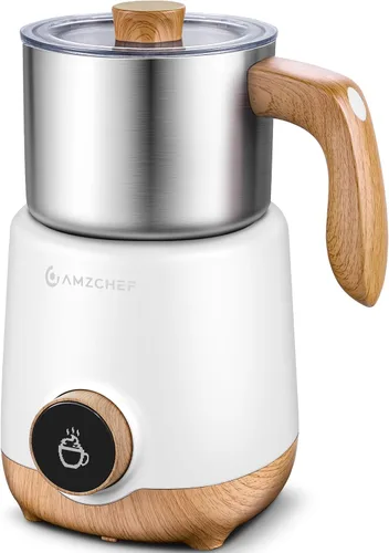 AMZCHEF Espumador de leche 8 en 1 y vaporizador de 21 onzas, vaporizador automático de acero inoxidable dividido de 550 vatios, calentador de leche