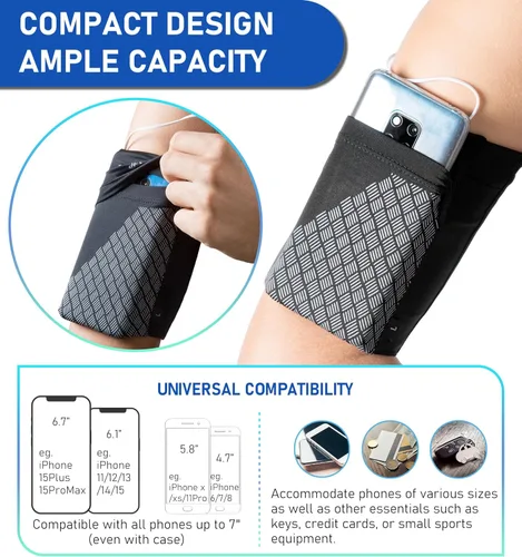 Miniatura 5 de HiRui Brazalete deportivo universal para teléfono celular, brazalete para correr para entrenamiento de ejercicio, compatible con iPhone Negro
