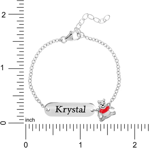 Miniatura 5 de Disney Winnie the Pooh - Pulsera personalizada de 5 pulgadas + 1 pulgada, pulsera con placa de identificación de plata de ley - Regalos de Winnie