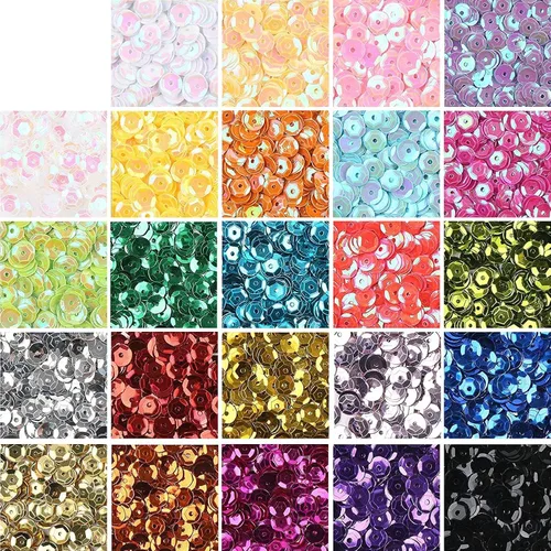 KIMOBER 16000 lentejuelas sueltas a granel de 0.236 pulgadas, mezcla de 24 colores arcoíris redondas, lentejuelas con agujeros para coser,