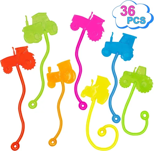 Sticky Hands a Granel 36 Piezas Favores de Fiesta de Tractores y Autos para Niños Juguetes de Mano Pegajosa Elástica con Forma de Tractores Rellenos