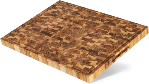Miniatura 12 de Tablas de cortar de madera de teca para cocina, tablas de cortar de grano mediano de 17 x 13 x 1.5 pulgadas, tabla de cortar de bloque de carnicero