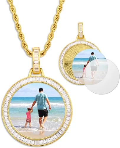 Miniatura 10 de YIMERAIRE Picture Necklace Personalized Photo Blank Pendants Charms Necklace Custom Picture Necklaces Round/Heart/Angel Wings Rhinestone Bezel