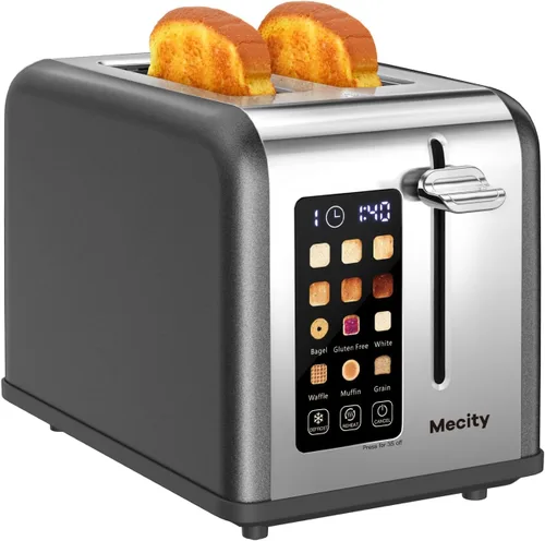 Miniatura 9 de Mecity Tostadora de pantalla táctil de 2 rebanadas, ranura ancha de 1.5 pulgadas, tostadora inteligente de acero inoxidable para bagels, magdalenas