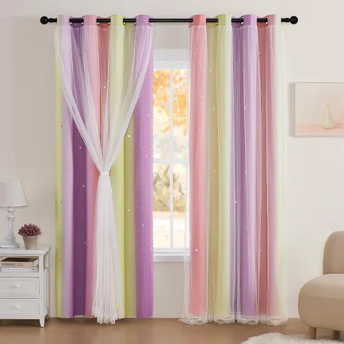 Miniatura 50 de XiDi Cortinas opacas con estrellas para habitaciones de niños, cortinas verdes para ventana de dormitorio de niños, azul y gris, 52 pulgadas de Azul