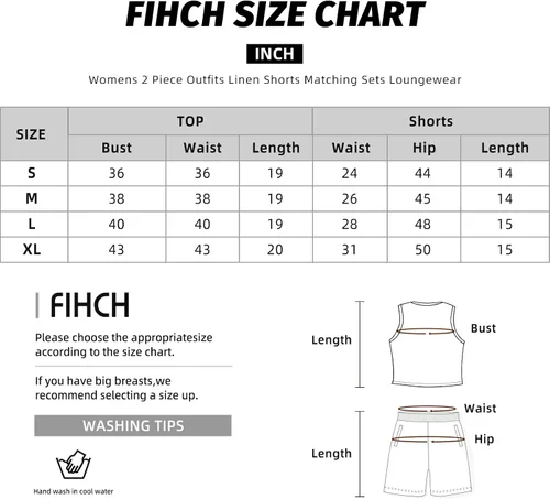 Miniatura 6 de FIHCH Conjunto de 2 piezas de lino para mujer, conjunto casual de 2 piezas, camiseta sin mangas, pantalones cortos con cordón, bolsillos, conjunto