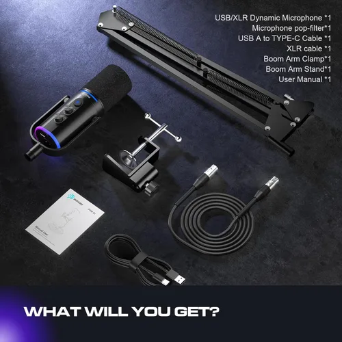 Miniatura 8 de PUPGSIS - Micrófono de podcast XLR/USB, micrófono para juegos con botón de silencio, efectos de reverberación, cancelación de ruido, soporte