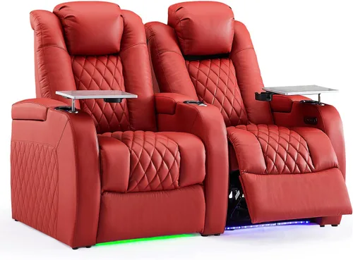 Miniatura 68 de Weilianda Asientos de Cine en Casa de Cuero de Grano Superior Silla Reclinable con Reposacabezas Eléctrico y Reclinación Asientos de Película Sofá