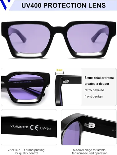 Miniatura 81 de VANLINKER Gafas de sol cuadradas gruesas para hombres y mujeres, retro, rectangulares, con protección UV400, VL9731
