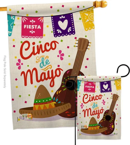 Miniatura 12 de Bandera de jardín del Cinco de Mayo para fiesta de verano, cactus, piñata, sombrero mexicano para decoración de la casa al aire libre, pancarta