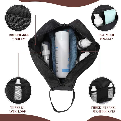 Miniatura 4 de Sweetude Neceser de 9 piezas para hombres y mujeres, resistente al agua, bolsa de afeitado plegable, bolsa de viaje para cosméticos, organizador