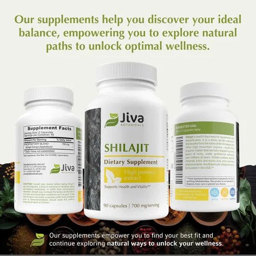 Miniatura 6 de Jiva Botanicals Shilajit Cápsulas 700 mg – Extracto de Shilajit con ácido fúlvico – Suplemento Shilajit para hombres y mujeres – 90 cápsulas veganas