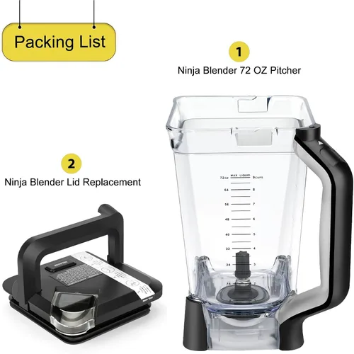Miniatura 7 de Piezas de repuesto Ninja Blender, jarra de 72 onzas con tapa de bloqueo, vasos de licuadora Ninja Blenders compatibles con BL610, BL610BRN, BL610C