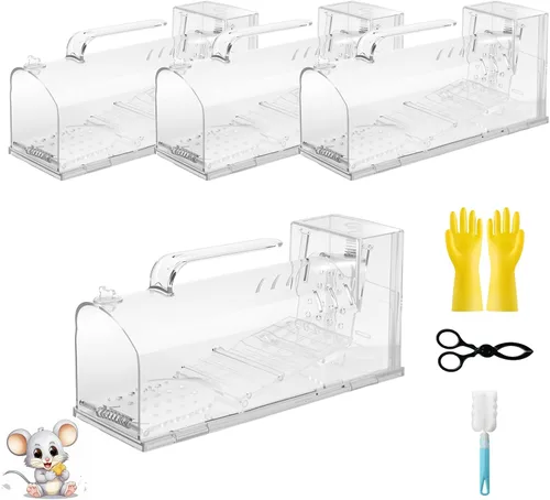 Trampa humana para ratones, trampa de jaula en vivo para animales de interior, gatillo de pedal sensible, trampa extendida transparente para ratas