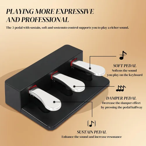 Miniatura 4 de Ktaxon Piano de Teclado de 88 Teclas con Acción Ponderada, Piano de Teclado Electrónico, Piano Digital con Unidad de 3 Pedales, Soporte de Música