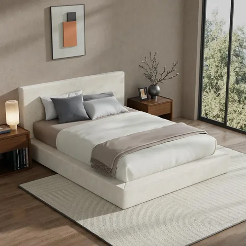 Miniatura 6 de RECCI Cloud - Base de cama Queen tapizada con cabecero, plataforma acolchada de espuma de 5 pulgadas, sin somier, fácil montaje (crema)