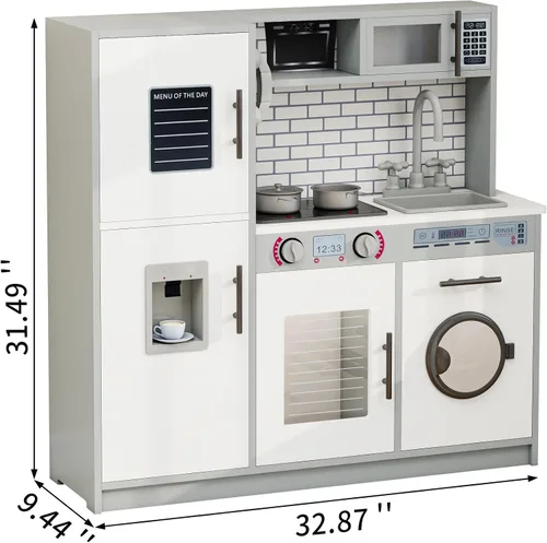 Miniatura 2 de Juego de cocina de madera para niños con luces y sonidos, cocina de juego de simulación para niños pequeños con horno, fregadero, microondas