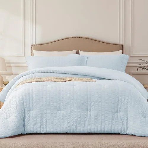 Miniatura 14 de Quataly - Juego de edredón Seersucker tamaño Twin/Twin XL en color blanco; juego de cama de 2 piezas que incluye 1 edredón suave y esponjoso y 1