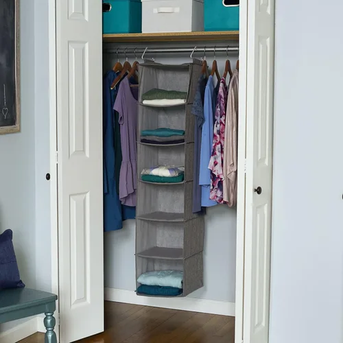 Miniatura 2 de Household Essentials Organizador de armario colgante de lino con 6 estantes, color gris Lino gris