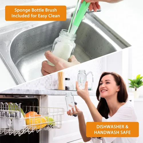 Miniatura 5 de AuroTrends Botellas de vidrio de 8 onzas con tapas, paquete de 6, botellas de vidrio de 8.5 fl oz para agua, kombucha, portátil, reutilizable, 8