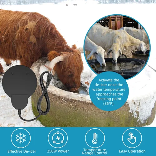 Miniatura 2 de Calentador de baño para pájaros descongelante de 250 W con revestimiento de teflón negro, calentador integral de aluminio fundido para ganado, aves