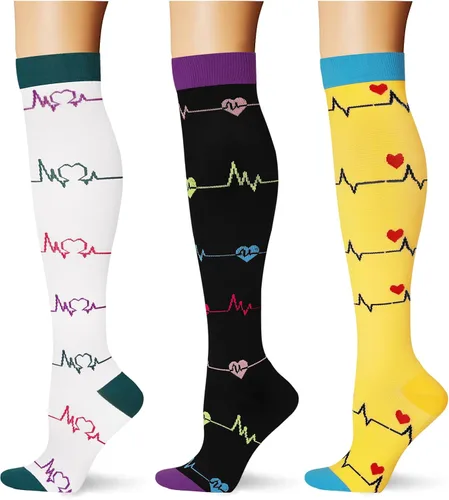 Miniatura 18 de (3 pares) Calcetines de compresión 20-30 mmHg, calcetines largos hasta la rodilla para mujeres y hombres, soporte atlético, para viajes y uso diario