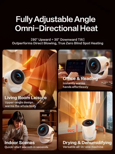 Miniatura 7 de RANVOO Calentador de espacio de grafeno, pequeño calentador eléctrico portátil para uso en interiores con flujo de aire caliente, 10 veces seguro